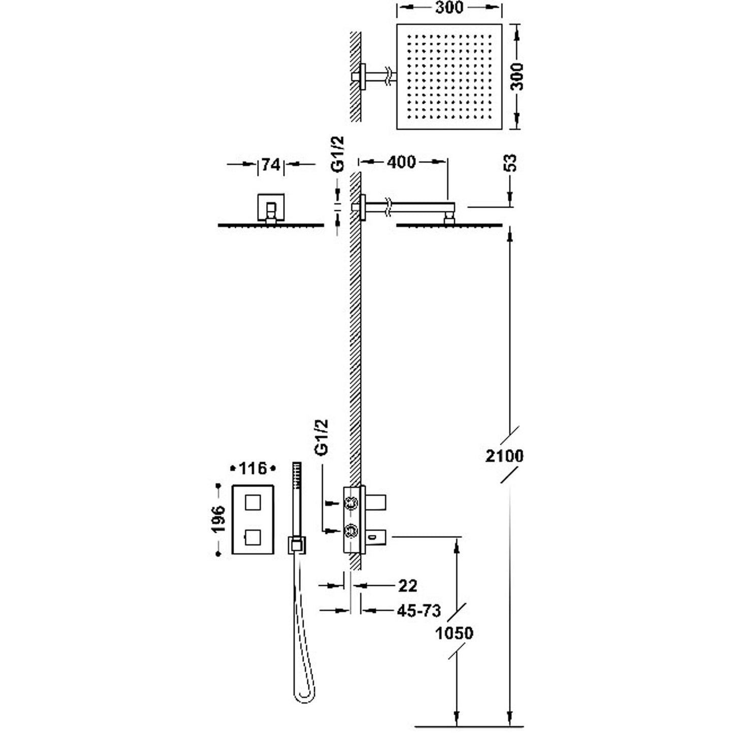 THERM-BOX Kit robinet thermostatique encastré Therm-box à 2 voies pour douche-00625004