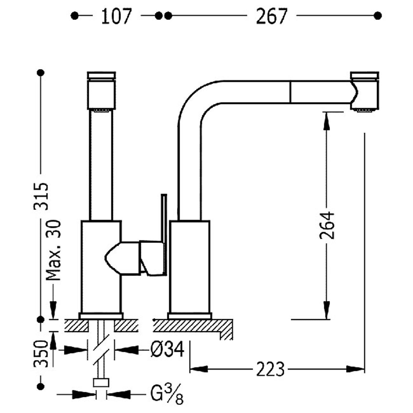 KITCHENS Mitigeur à bec amovible et 2 types de jet pour la cuisine-181438