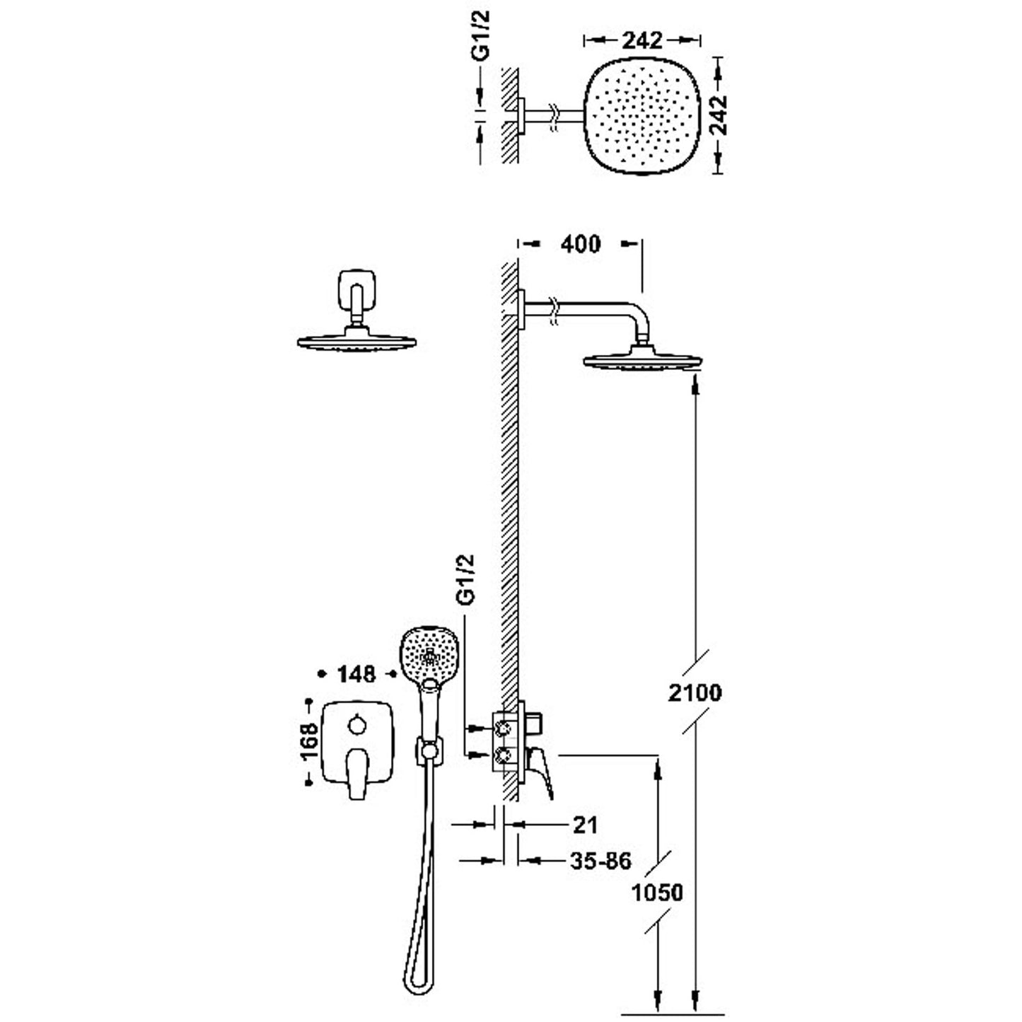CANIGÓ Kit mitigeur encastré à 2 voies Rapid-box pour douche-21728004