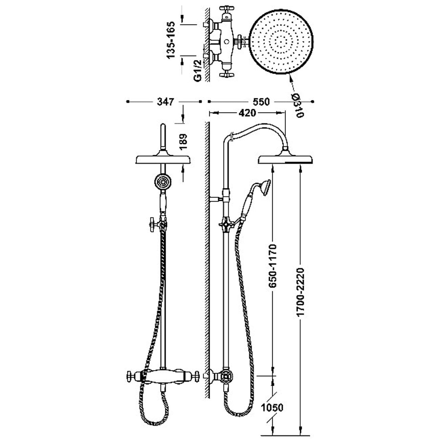 TRES CLASIC Ensemble de robinet thermostatique mural à 2 voies pour douche-24219502