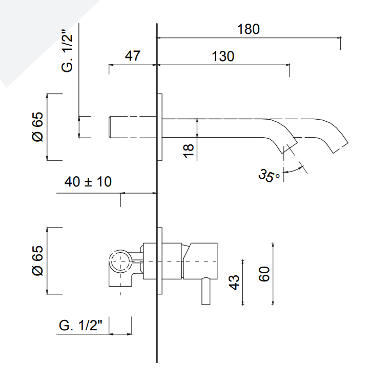 Wall-mounted basin mixer, without waste Giulini G