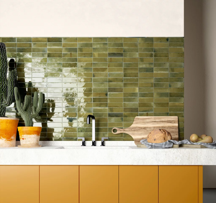 Carrelage mural effet zellige 6.5 x 20 cm Hanoi Olive 0.50m²/boîte