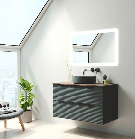 Meuble de salle de bain suspendu Kyoto, vasque à encastrer