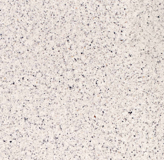 Carrelage Terrazzo Blanc Contrasté au fond clair, ponctué d'éclats de marbre foncé, pour revêtement de sol et mur.