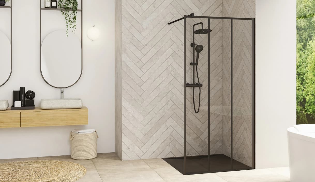 Paroi de douche en verre profilé en aluminium noir
