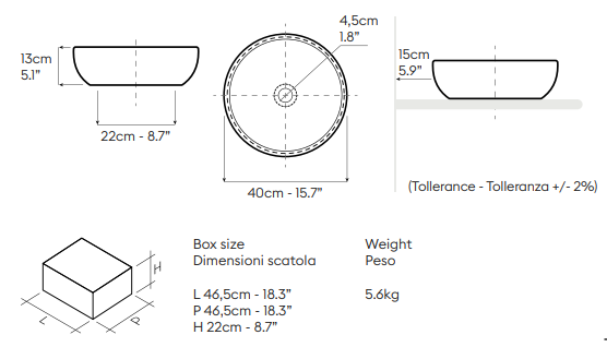 Vasque circulaire à poser en Raku foncé