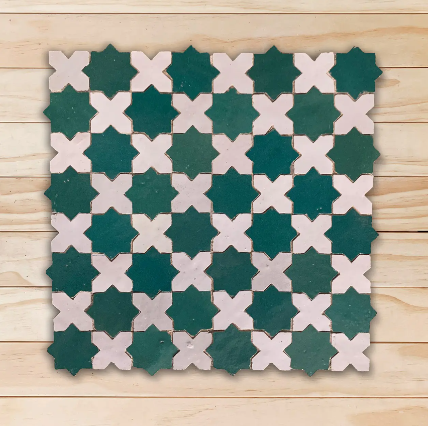Zellige Marocain artisanal croix étoile Musharabi 27 x 27 cm