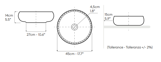 Vasque circulaire à poser en terre cuite réfractaire foncée