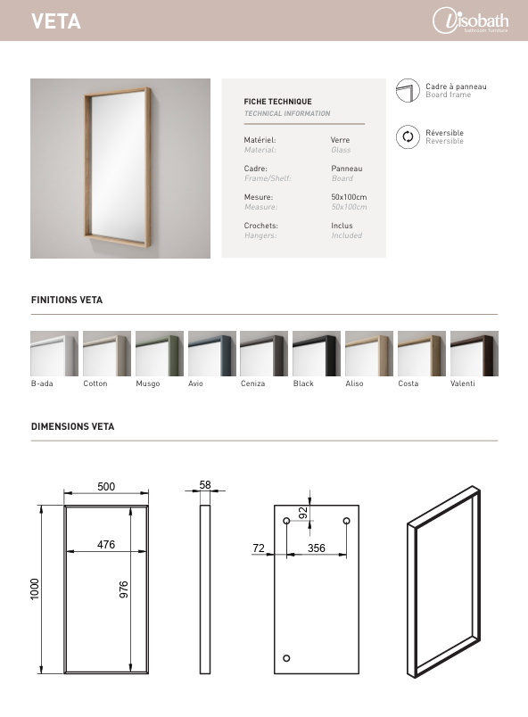 Miroir VETA avec cadre 60 x 80 cm