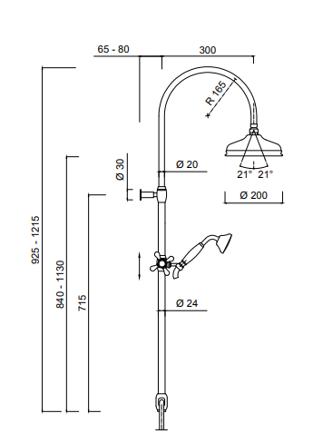 Colonne de douche avec support de douche coulissant, pomme de douche Ø 200