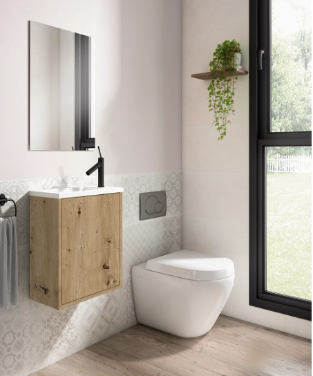 Meuble vasque LAGOS 40 x 22 cm aspect bois + miroir