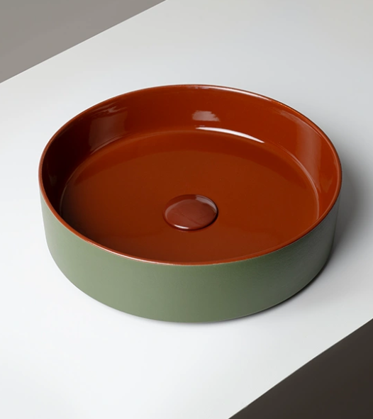 Vasque circulaire à poser Brique de bonbon-sauge