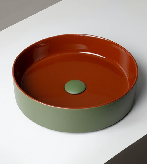 Vasque circulaire à poser Brique de bonbon-sauge