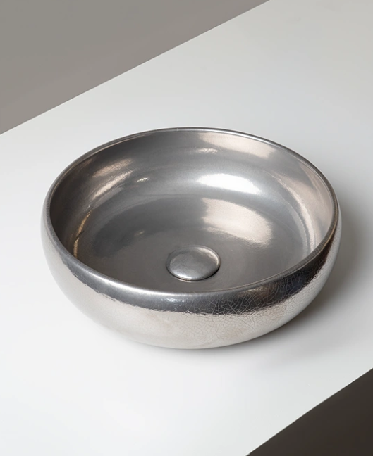 Vasque circulaire à poser Chocolat Métal Craquelé Platine mat