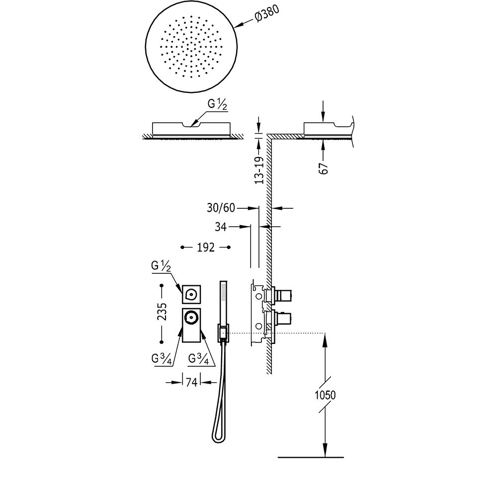 Colonne de douche thermostatique et encastrée-20635204, Chrome