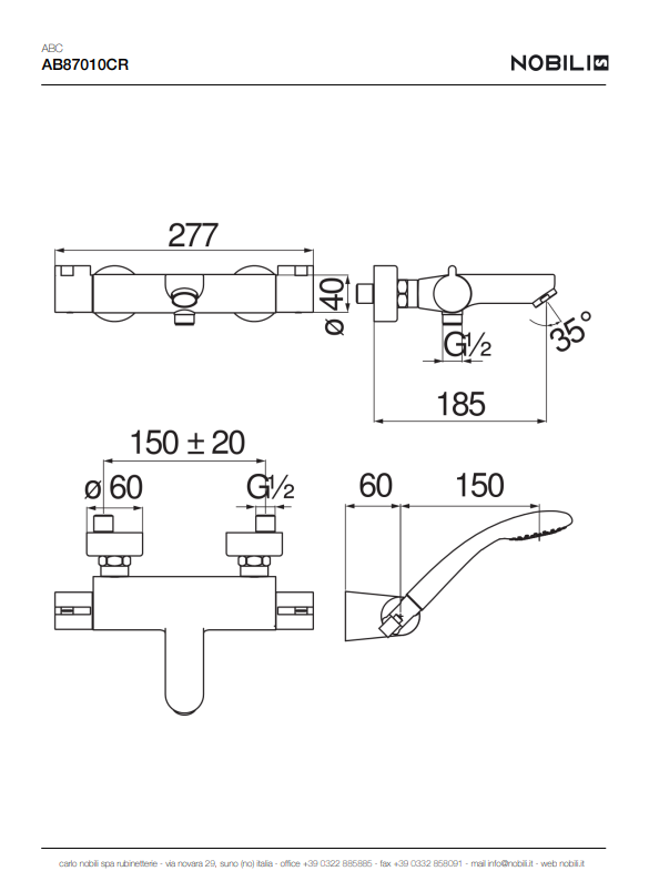 MITIGEUR THERMOSTATIQUE MURAL COMPLET AB87010CR, ABC - L'Atelier By AC