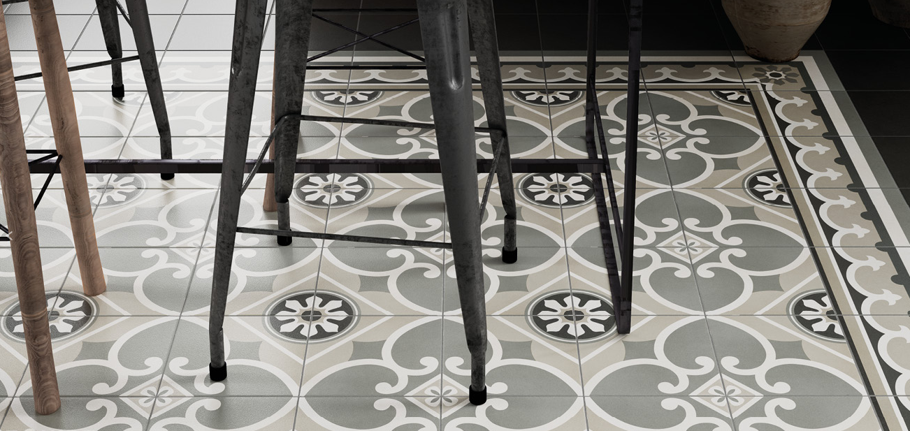 Carrelage imitation ciment rosace 20x20 cm CAPRICE CHATELET - L'Atelier By AC