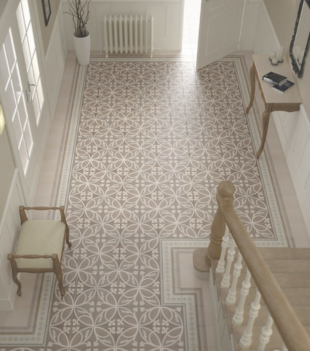 Carrelage imitation ciment rosace fleurie 20x20 cm CAPRICE LIBERTY TAUPE - L'Atelier By AC