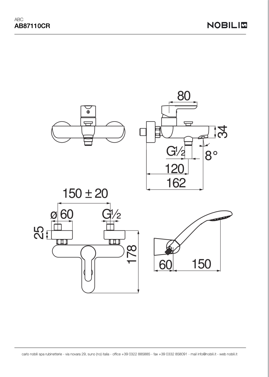 MITIGEUR MONOCOMMANDE MURAL COMPLET AB87110CR, ABC - L'Atelier By AC