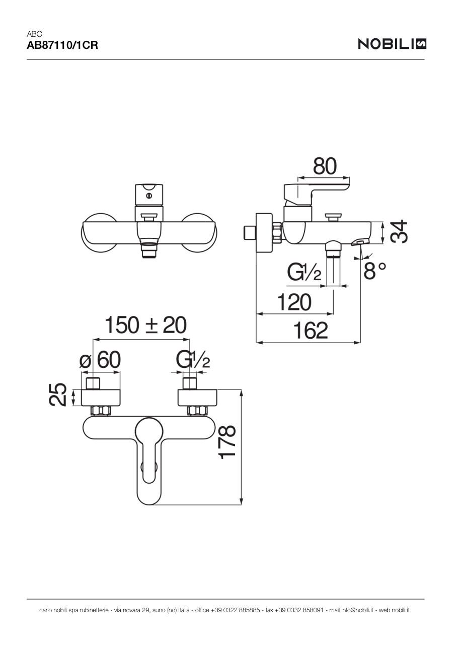 MITIGEUR MONOCOMMANDE MURAL AB87110/1CR, ABC - L'Atelier By AC