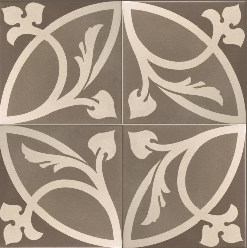 Carrelage imitation ciment rosace fleurie 20x20 cm CAPRICE LIBERTY TAUPE - L'Atelier By AC