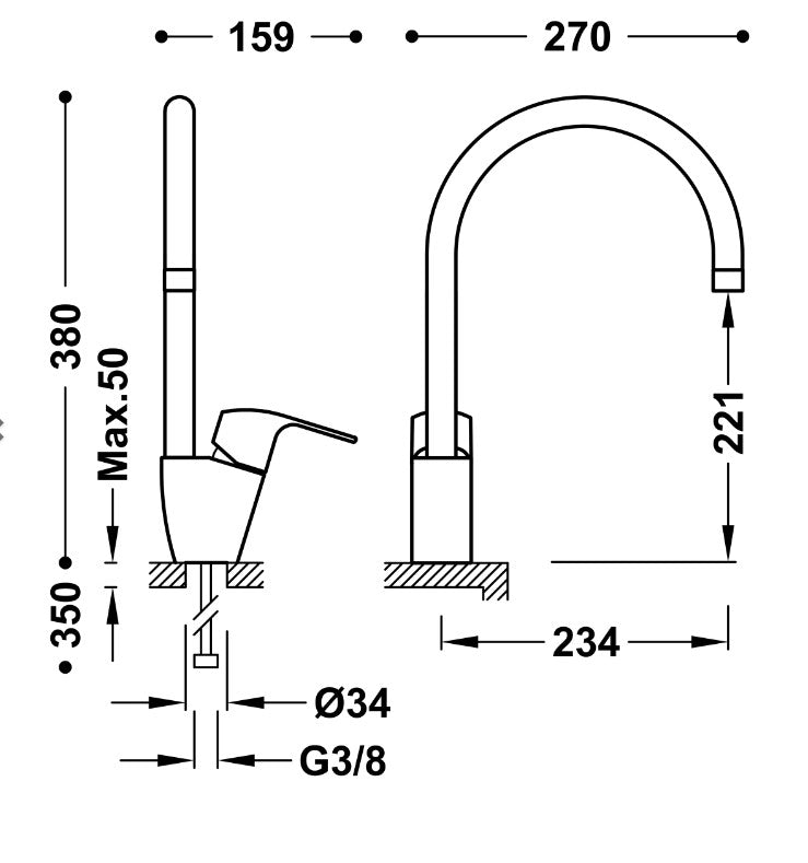 Mitigeur cuisine évier chrome - TRES 169440