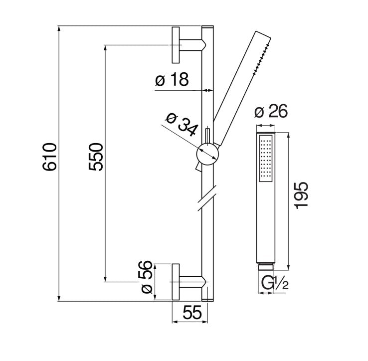 Barre de douche VELIS AD140/37IX INOX