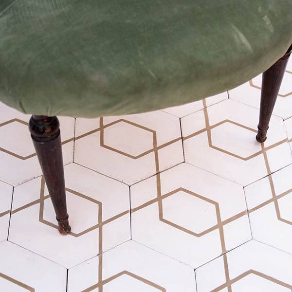 Carreau de ciment hexagonal Ocre et blanc