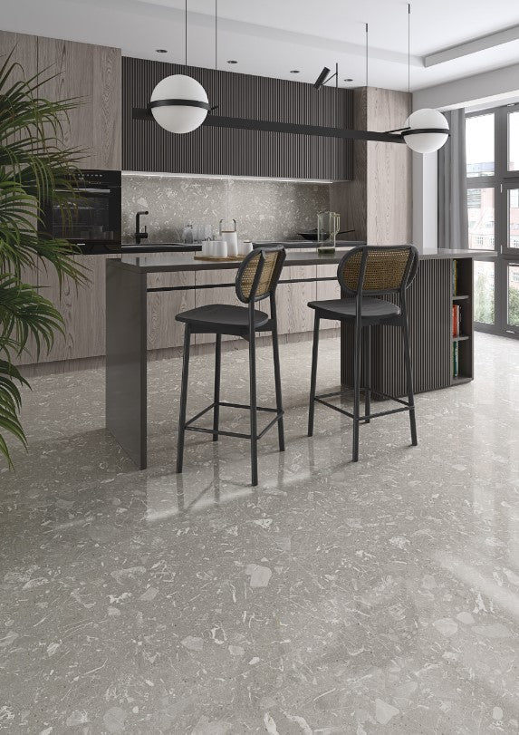 Carrelage Grès Cérame Émaillé Grand Format Imitation Marbres, Luna-R Gris POLI
