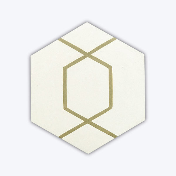 Carreau de ciment hexagonal Ocre et blanc