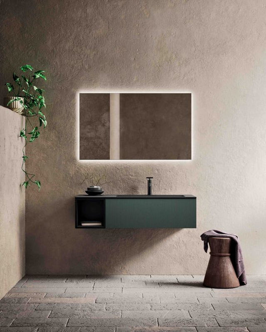 Meuble salle de bain strié laqué, 1 tiroir L120 x 52 cm