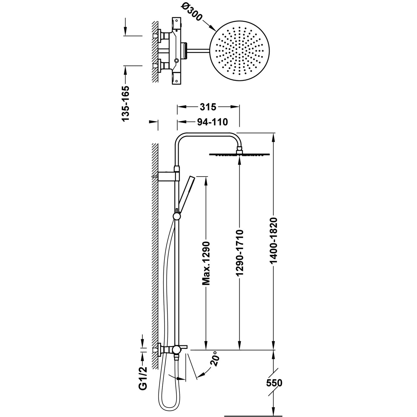 2-Way Thermostatic Wall-Mounted Shower Column for Shower-21639502NM