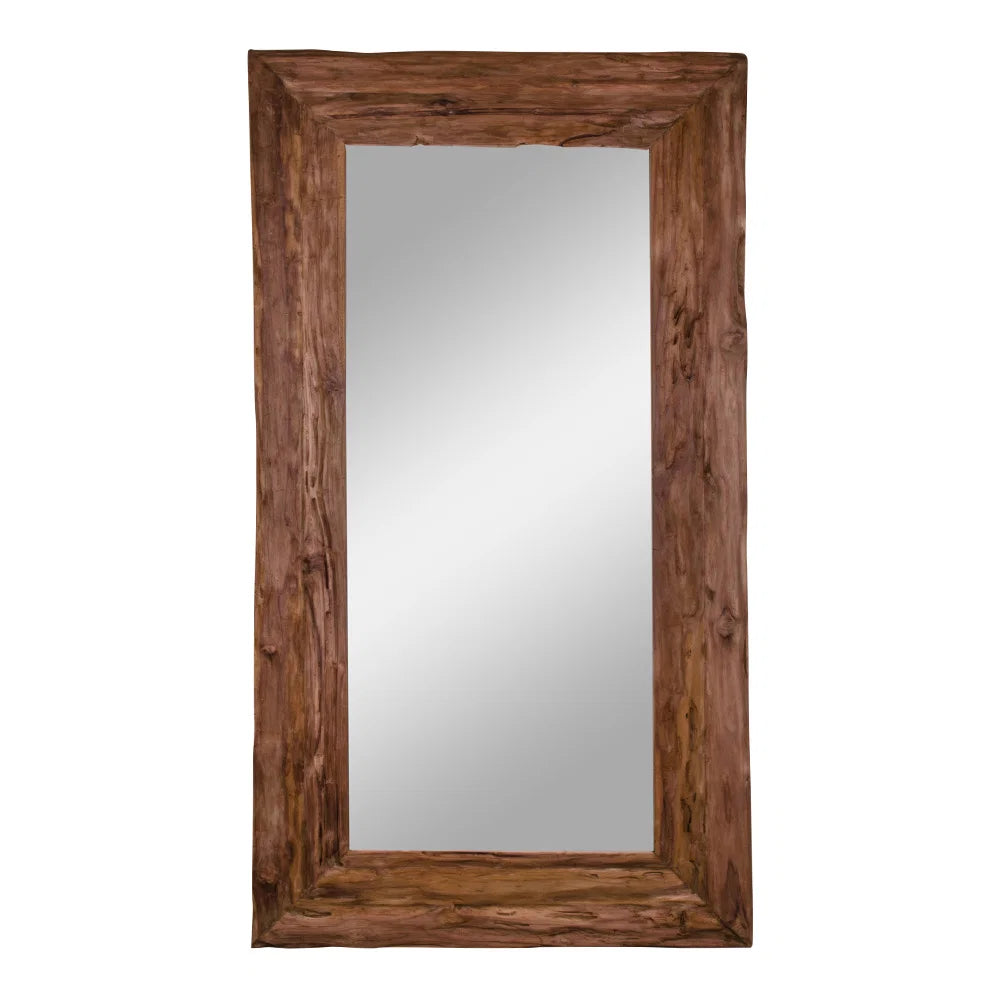 Miroir Granada 101 × 180 cm en teck naturel vue de face sur fond blanc
