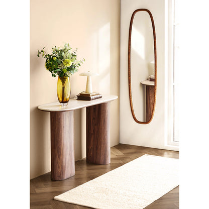 Miroir Luxon effet bois naturel mis en scène dans un couloir contemporain