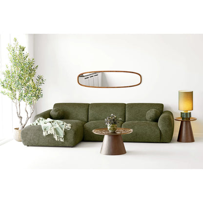 Miroir Luxon effet bois naturel mis en scène dans un salon chaleureux et contemporain