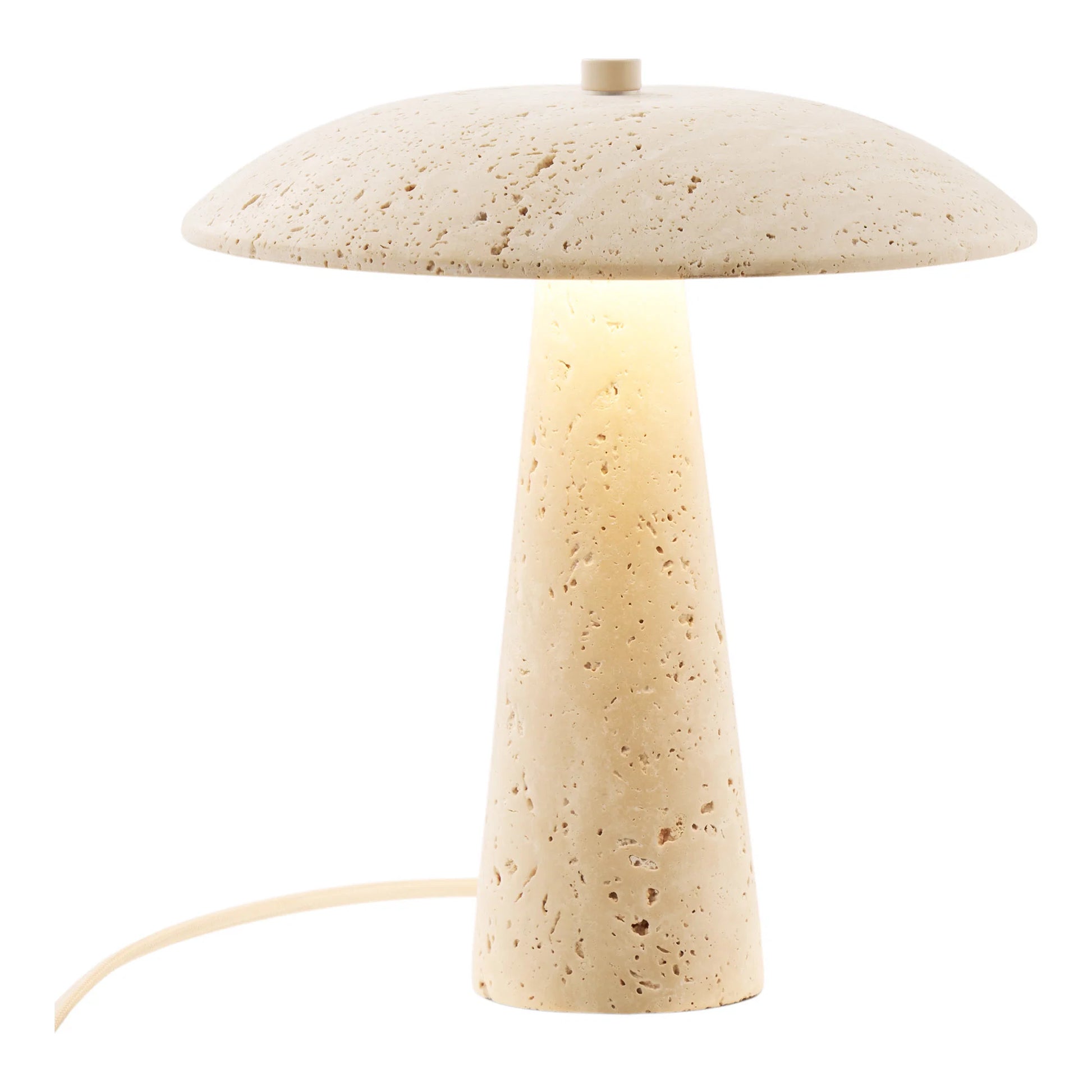 Vue de dessus de la lampe de table Consett en travertin naturel