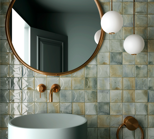 Carrelage effet zellige 10x10 Hanoi vert Celadon Arco, relief 0.50/boîte