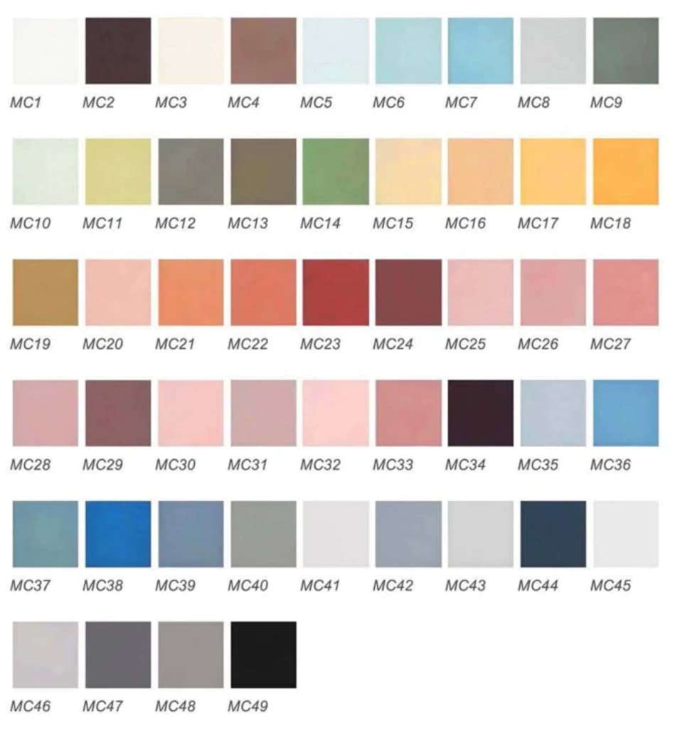 Palette des 49 couleurs disponible