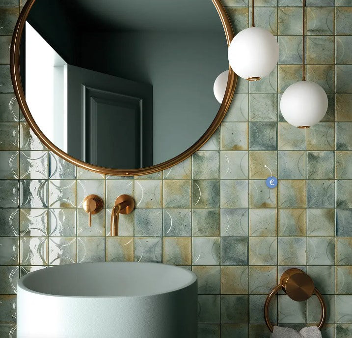 Carrelage effet zellige 10x10 Hanoi vert Celadon Arco, relief 0.50/boîte