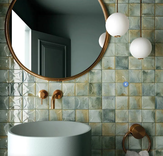 Carrelage effet zellige 10x10 Hanoi vert Celadon Arco, relief 0.50/boîte