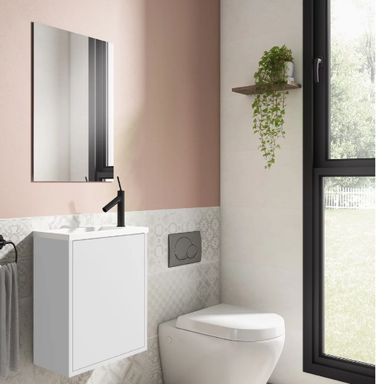 Meuble vasque LOFT 40 x 22 cm Blanc + miroir