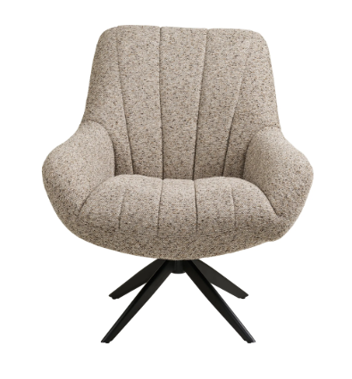 Fauteuil Grandola gris contemporain avec pieds métal noir sur fond blanc