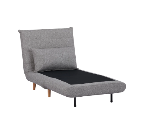 Fauteuil Marlow gris partiellement déplié en position intermédiaire sur fond blanc