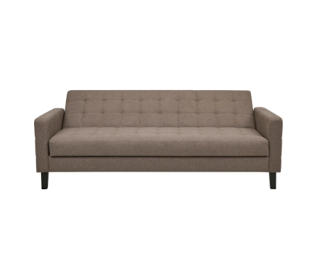 Vue trois quarts du canapé convertible marron design moderne