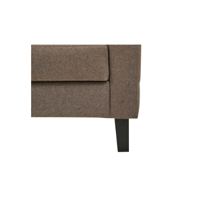 Pieds en bois noir du canapé convertible marron sur fond blanc