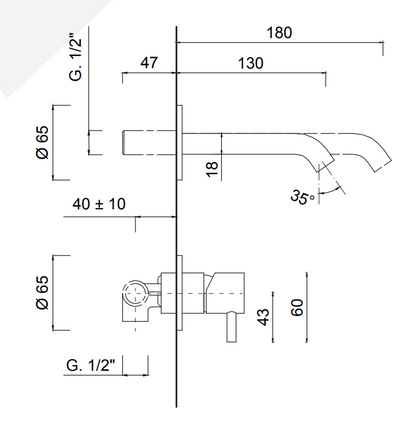 Wall-mounted basin mixer, without waste Giulini G