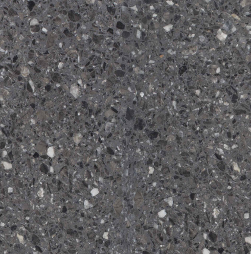 Carrelage Terrazzo Anthracite Contrasté au fond gris anthracite profond, ponctué de fragments de marbre blancs et noirs, pour revêtement de sol et mur.