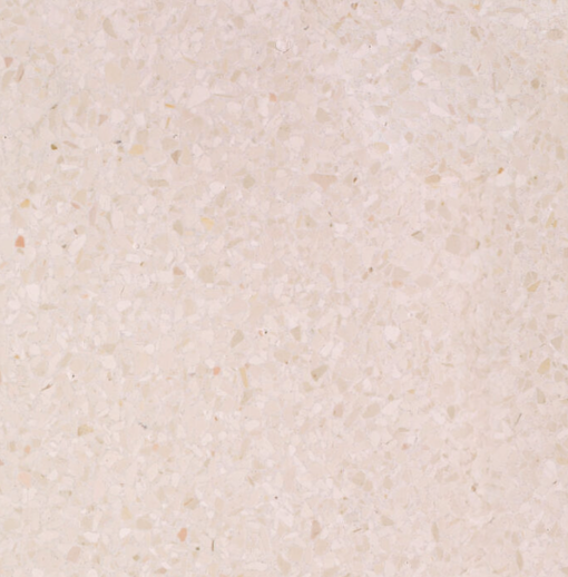 Carrelage Terrazzo Blanc Minéral au fond clair et lumineux, ponctué d'éclats de marbre blancs et beiges, pour revêtement de sol et mur.