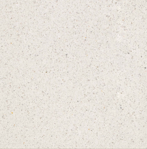 Carrelage Terrazzo Blanc Glacier au fond blanc uniforme, délicatement ponctué de fins granulats de marbre, pour revêtement de sol et mur.