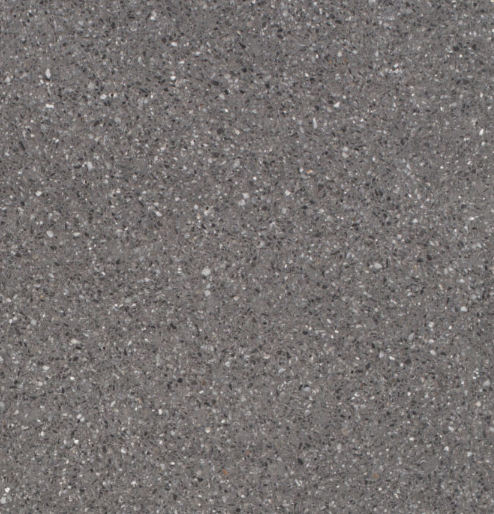 Carrelage Terrazzo Gris Carbone au fond gris foncé, composé de fines particules minérales noires, blanches et grises, avec un aspect compact et homogène.